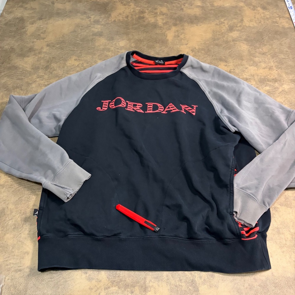 Jordan Sweatshirt Mens XXL Black Gray Red Raglan Crewneck 589347-010